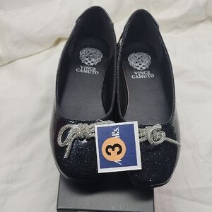 Vince Camuto Girls 3 Sparkling Black Flats with Bow Shoes Flats